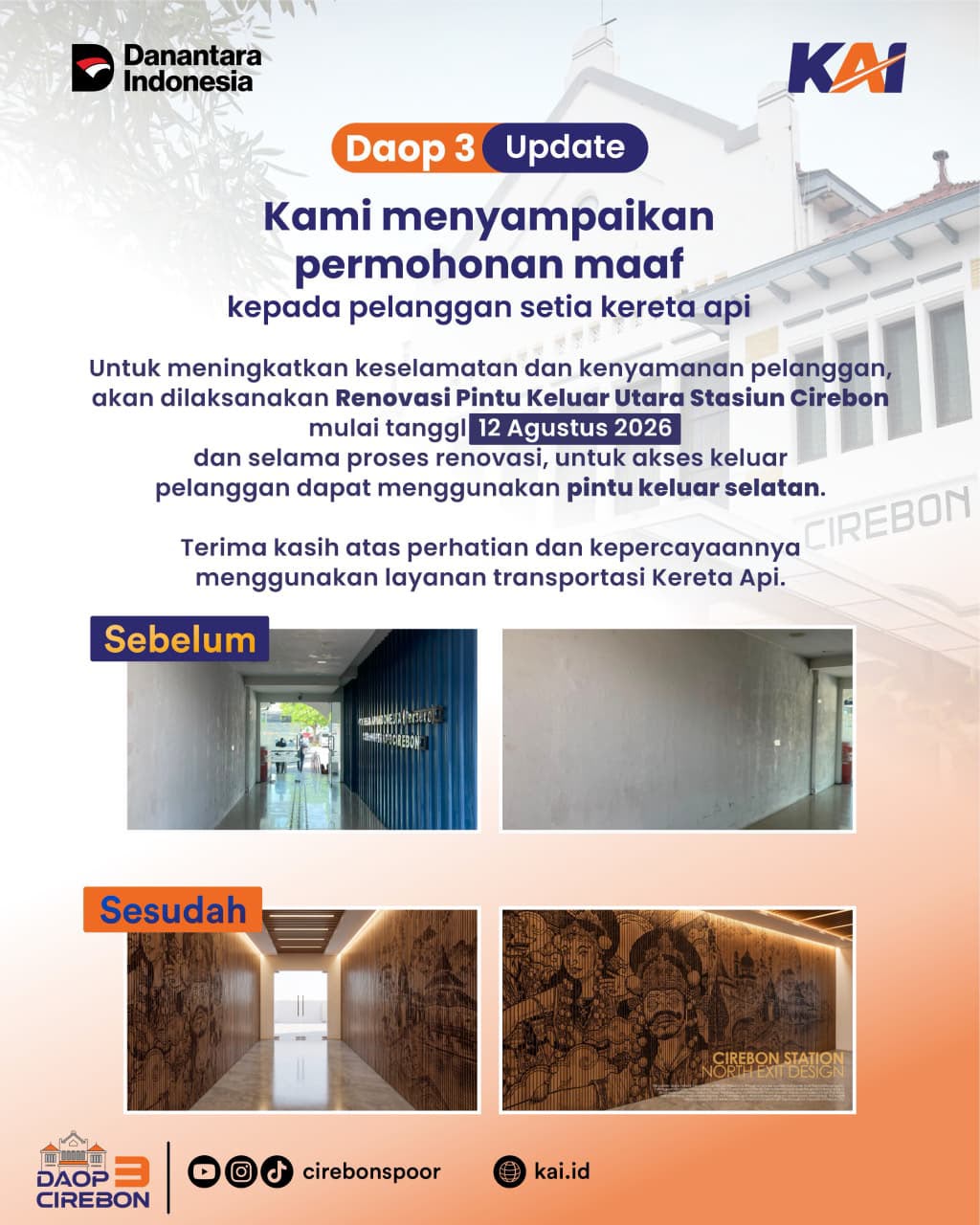 Tingkatkan Kenyamanan Pelanggan, KAI Daop 3 Cirebon Renovasi Fasilitas Stasiun Cirebon