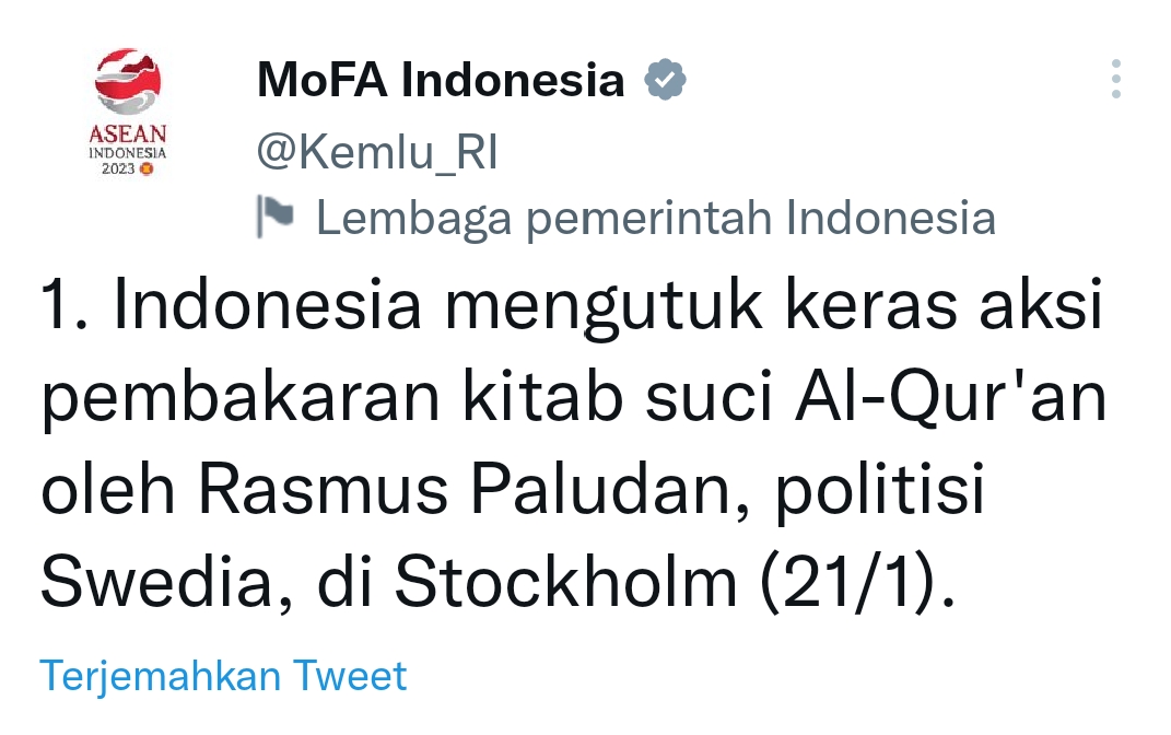 Indonesia Kecam Rasmus Pauludan yang Bakar Al-Qur'an, Kemenlu: Menodai Toleransi Umat Beragama 