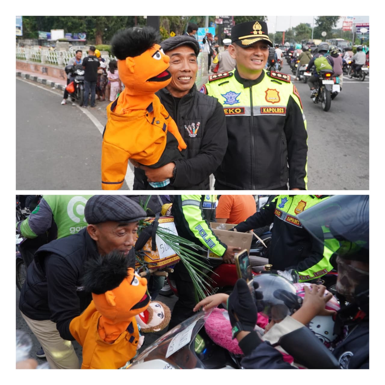 Unik! Polisi Cirebon Bagi Takjil dan Boneka untuk Pemudik di Pos Pam Pemuda