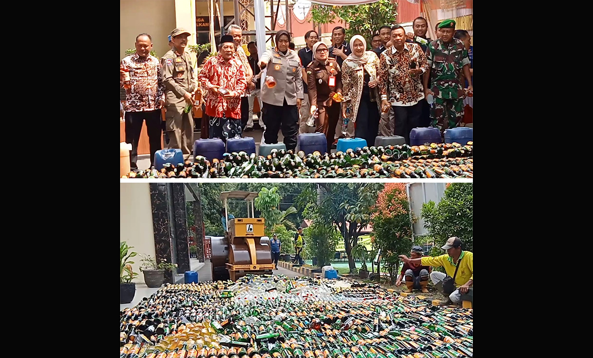 Polresta Cirebon Musnahkan Ribuan Botol Miras Jelang Nataru