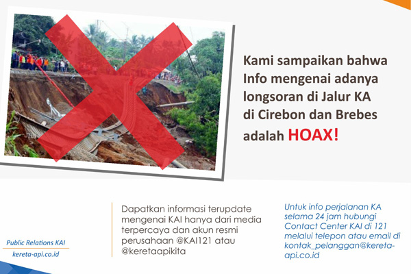 Longsor di Jalur KA Cirebon-Brebes Jadi Viral di Sosmed, Humas PT KAI: Itu Info Hoax
