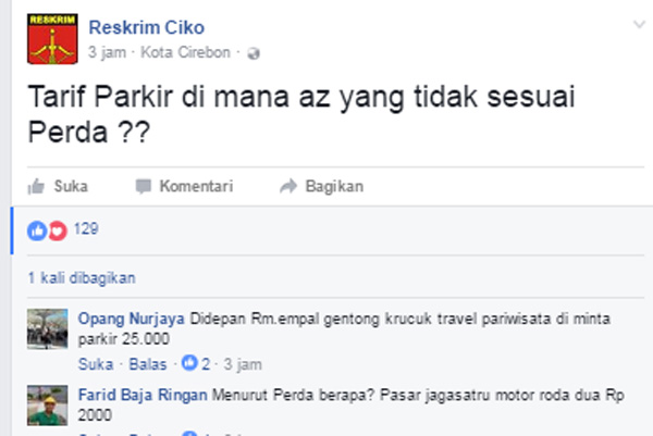 Polisi Tanya Tarif Parkir di Medsos, Facebooker: Mana Dulu yang Ditangkap?