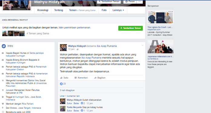 Akun Facebook Di-hack, Istri Bupati Lapor Polisi