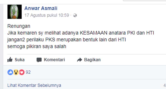 Status FB Anwar Asmali Bikin Panas, PKS Desak untuk Minta Maaf