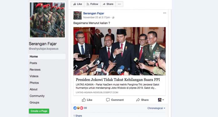 Sebar Berita Hoax Pakai Akun Kopassus yang Ternyata Palsu