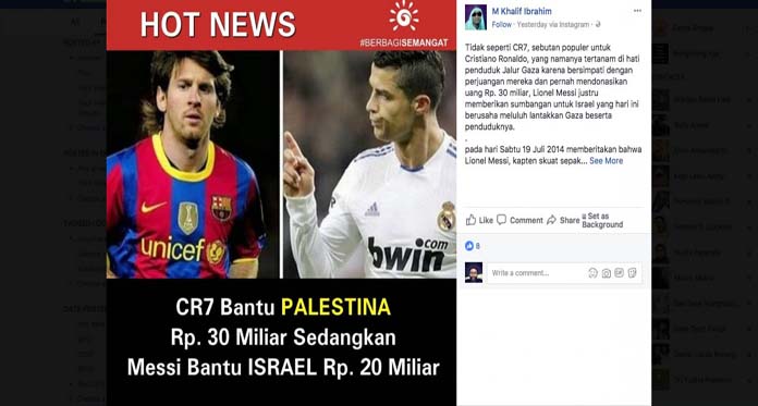 Hoax Messi Sumbang Israel Disebar Lagi