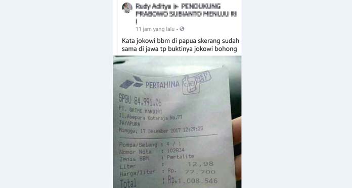 Harga Pertalite Rp77 Ribu/Liter di Jayapura