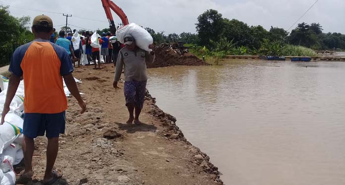 Debit Air Sungai Cimanuk Naik, Khawatir Banjir, Warga Bikin Tanggul