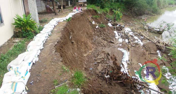 Kondisi Tanggul Desa Rawaurip Parah, Crucuk Bambu Penahan Terbawa Longsor