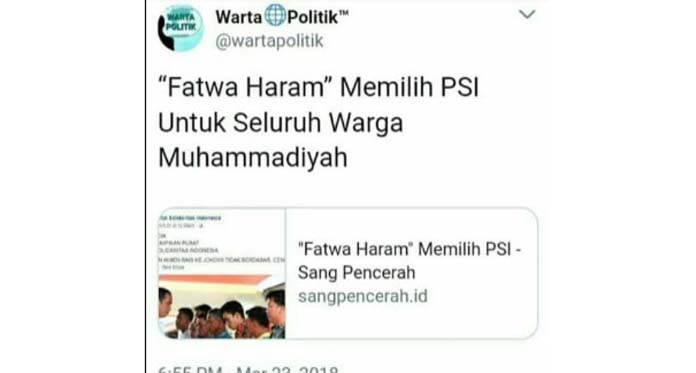Fatwa Haram Pilih PSI Bukan dari PP Muhammadiyah