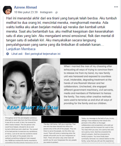 Azrene Ahmad, Anak Tiri Najib Razak Curhat Skandal 1MDB di Facebook