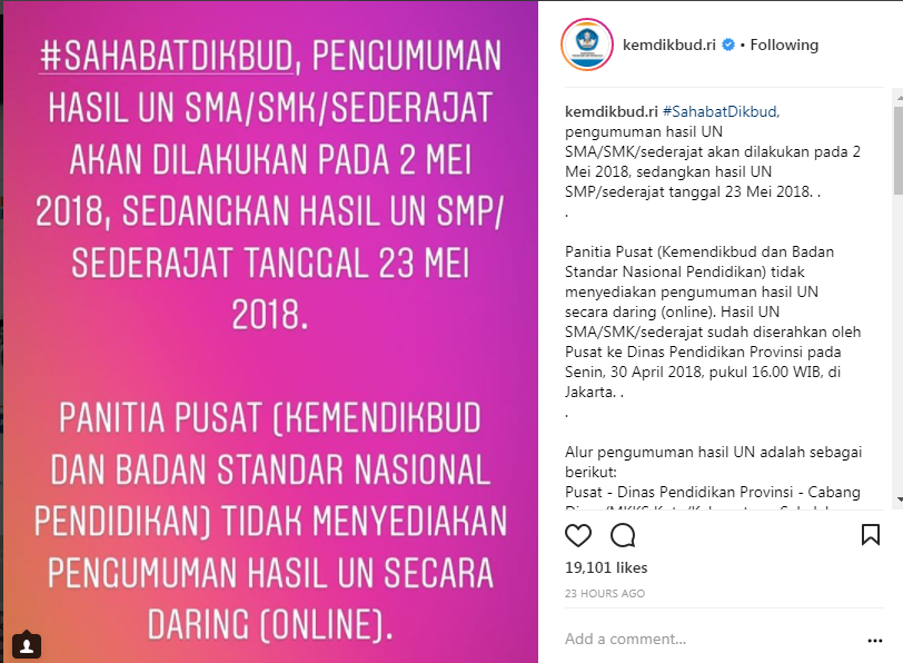 Pengumunan Hasil UN 2018, Kemendikbud Tidak Menyediakan Secara Online