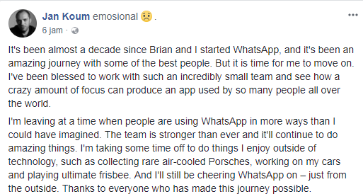CEO WhatsApp, Jan Koum Undur Diri dari Facebook, Ini Penjelasannya