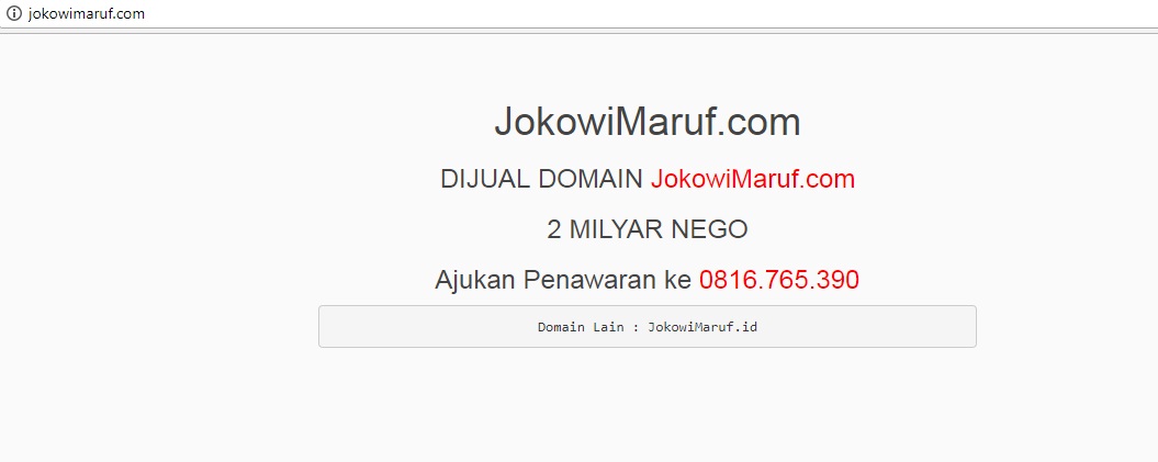 Setelah Situs Prabowo Sandi Dijual Rp 1 Miliar, Kini Website Jokowi-Ma’ruf Amin, Harganya Rp2 Miliar