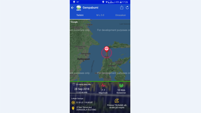 Breaking News, Gempa Berskala 7,7 M di Donggala Berpotensi Tsunami