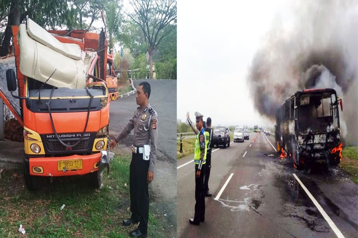 Sehari Dua Kecelakaan di Tol Cipali dan Palikanci, Truk Oleng, Bus Damri Terbakar