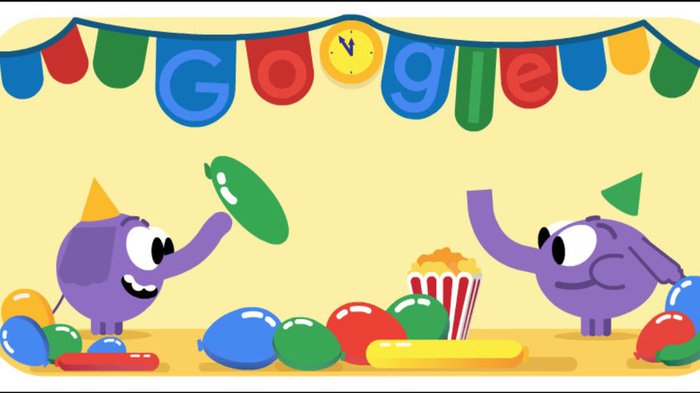Google Doodle Rayakan Tahun Baru 2019 Bersama Gajah Ungu