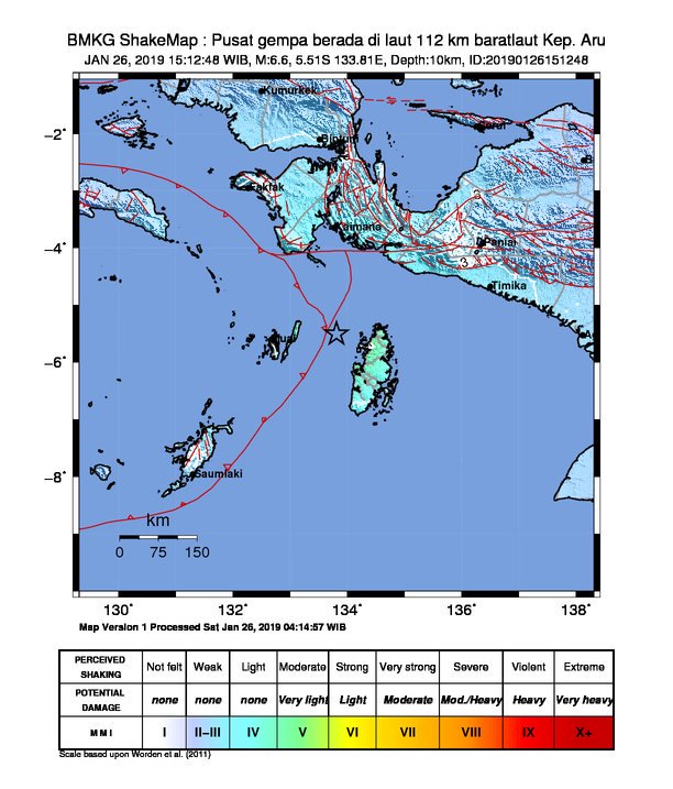 BMKG Koreksi Kekuatan Gempa Kepulauan Aru dari 6,6 ke 5,9 SR