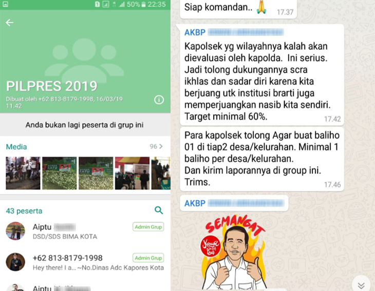 Beredar Screenshot Grup WA Diduga antaranggota Polri Galang Dukung 01, Polri Periksa Informasi di Medsos