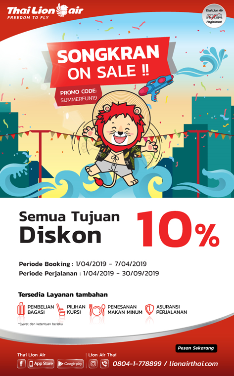 Thai Lion Air Hadirkan Diskon 10% Semua Tujuan