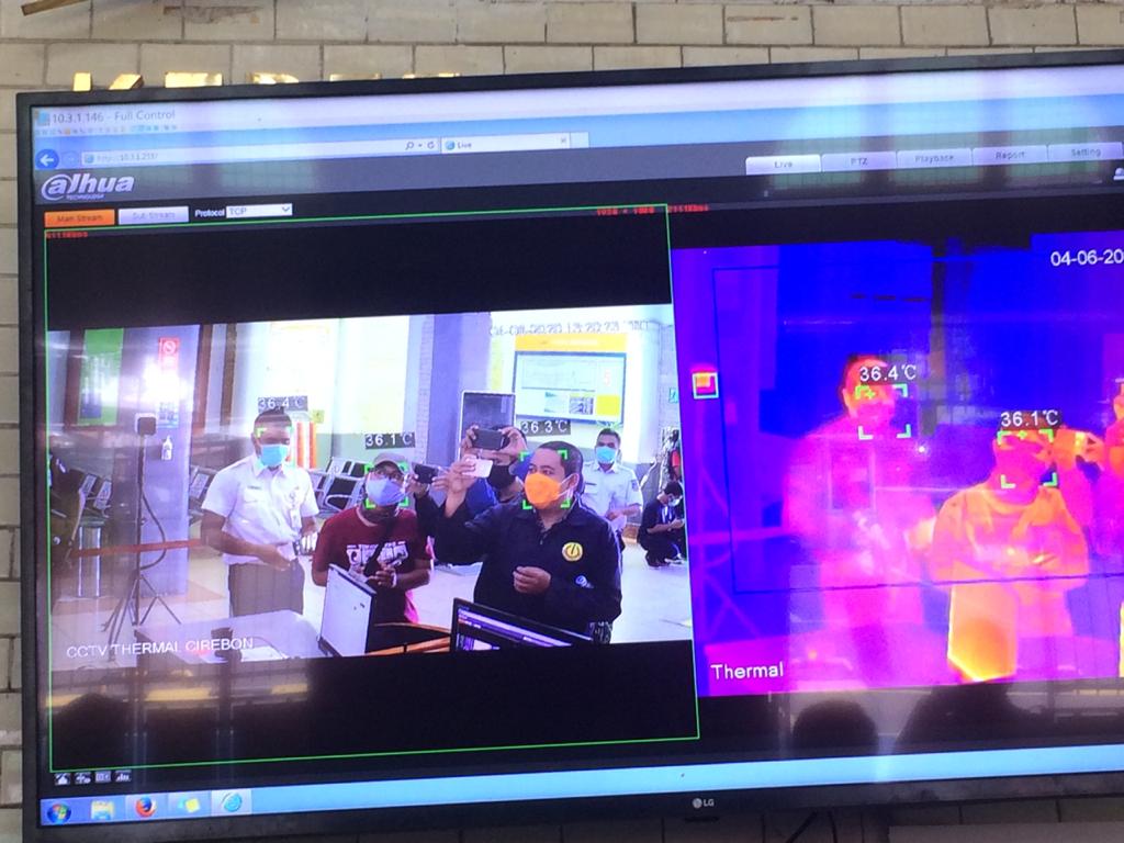 Aplikasi Thermal Scanner di Stasiun Kejaksan, Begitu Lewat, Suhu Tubuh Terlihat di Atas Kepala