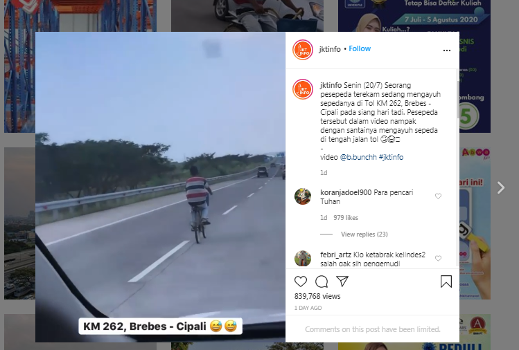 Viral, Pesepeda Gowes di Tol Brebes-Cipali