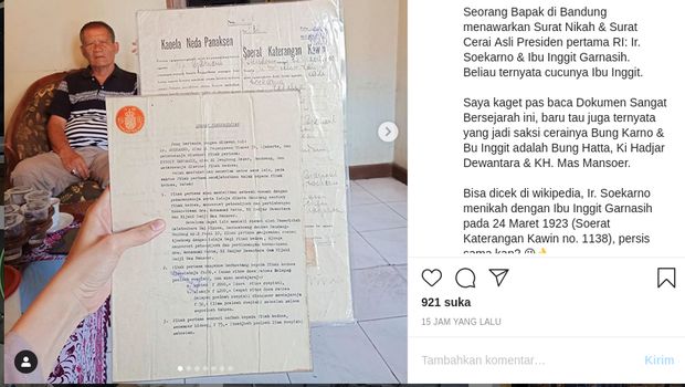 Heboh, Surat Nikah dan Cerai Presiden Sukarno-Inggit Dijual