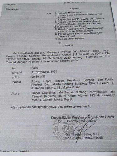 Beredar Surat, Pemprov DKI Bahas Reuni Akbar 212