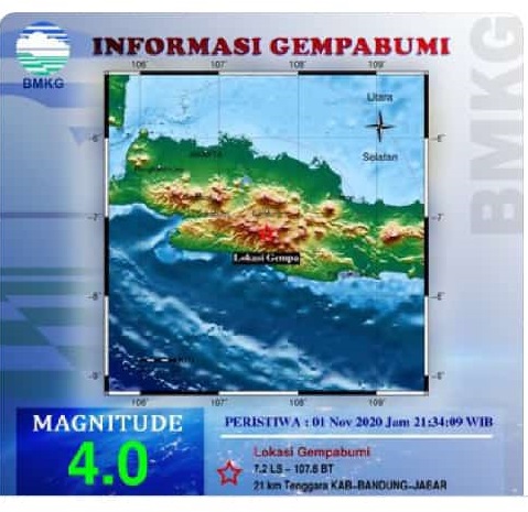 Gempa Bumi Tektonik M4.0 Kabupaten Bandung, Tidak Berpotensi Tsunami