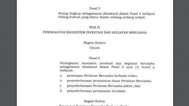 UU Cipta Kerja Salah Ketik, Pasal 5 ayat 1 Tidak Ditemukan