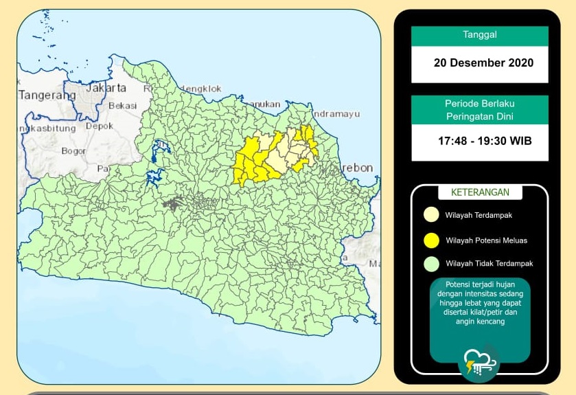 Update Peringatan Dini Cuaca: Cirebon, Kuningan Majalengka, Potensi Hujan Lebat