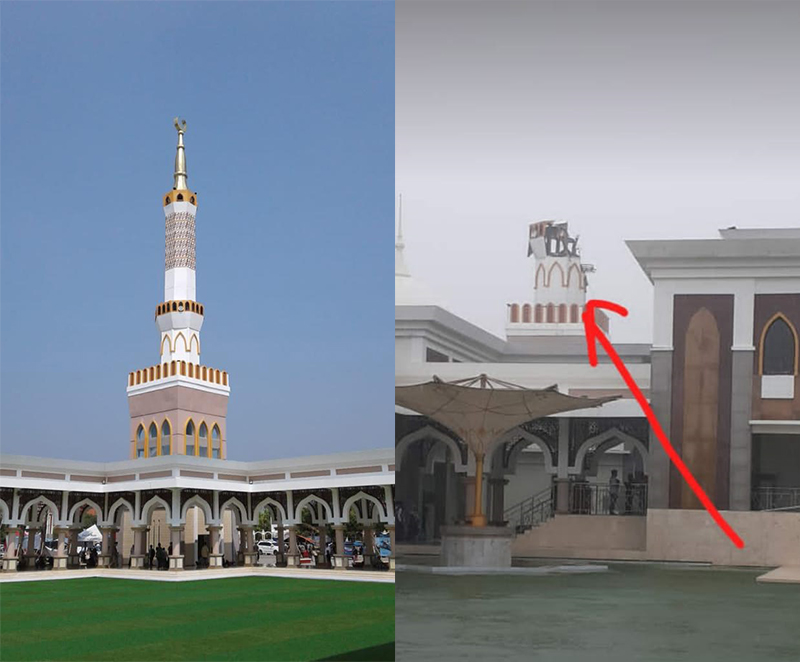 Sebelum dan Sesudah Menara Masjid Islamic Center Indramayu Roboh