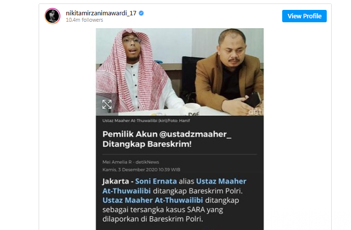 Bukan Nikita Mirzani yang Menyebabkan Ust Maaher Ditangkap Polisi, tapi Kasus Ini