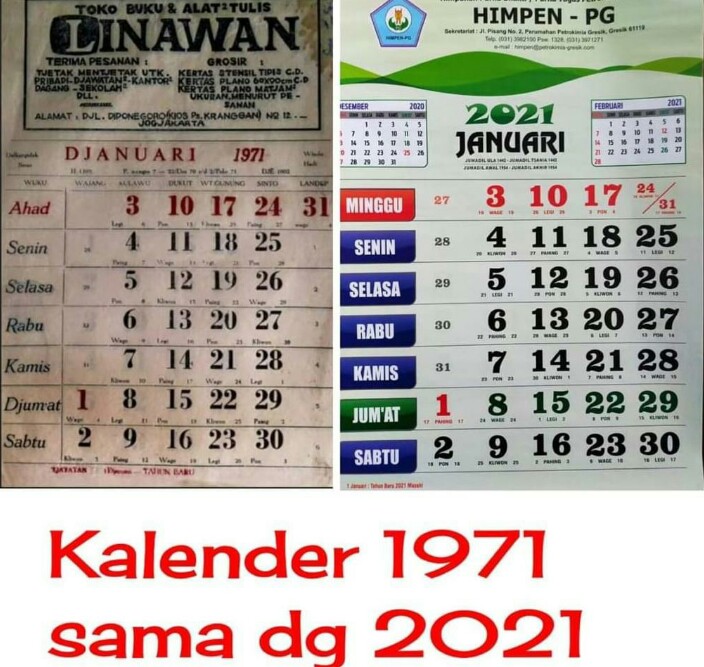 Unik, Kalender 2021 sama dengan 1971, Ini Alasannya