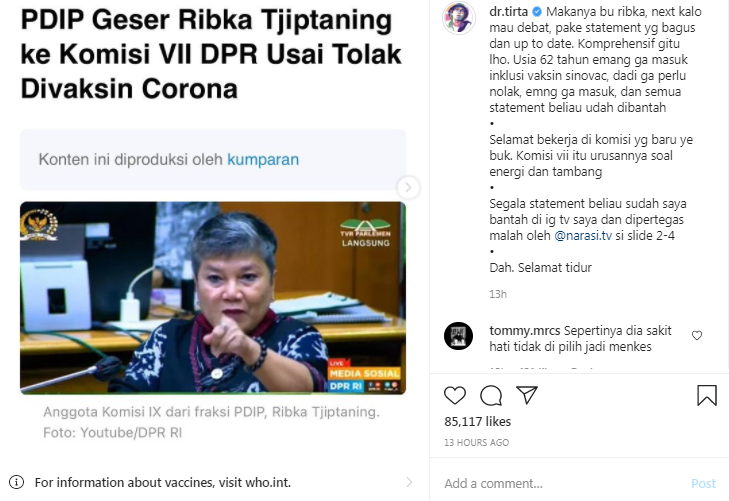 Telak! dr Tirta: Makanya Bu Ribka Kalau Mau Debat Pakai Statement yang Bagus