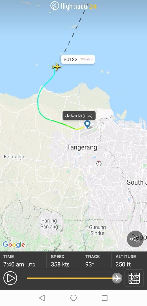 Pesawat Sriwijaya Air Hilang Kontak di Sekitar Kepulauan Seribu