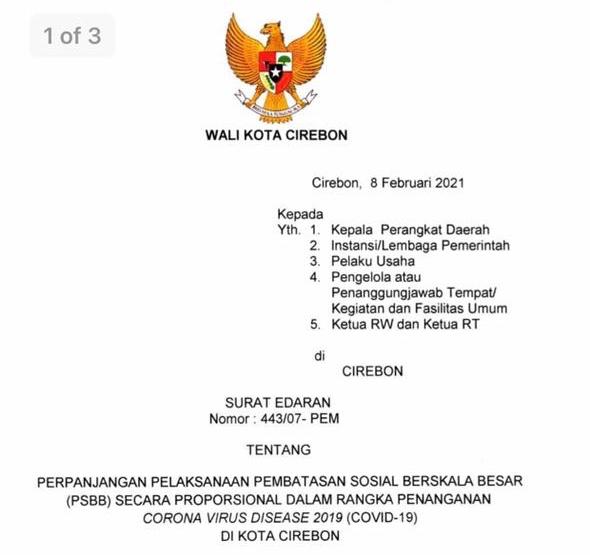 PSBB Kota Cirebon Resmi Diperpanjang Sampai 22 Februari