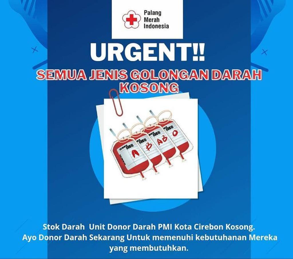 Perhatian! Stok Semua Golongan Darah di PMI Kota Cirebon Kosong