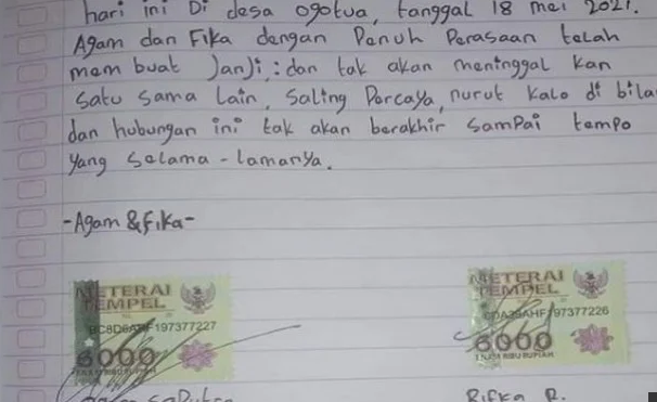 Viral, Dua Bocah Ini Bikin Surat Pacaran dengan Materai 6 Ribu