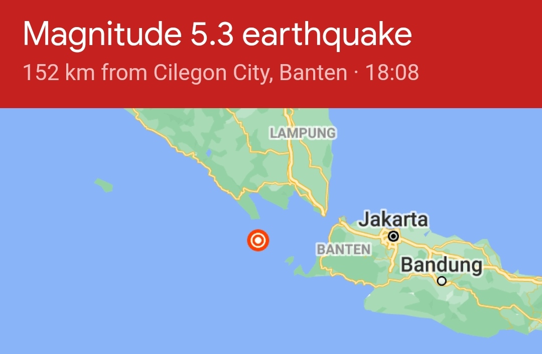Selat Sunda Diguncang Gempa Bumi Tektonik M 5,5,Tidak Berpotensi Tsunami