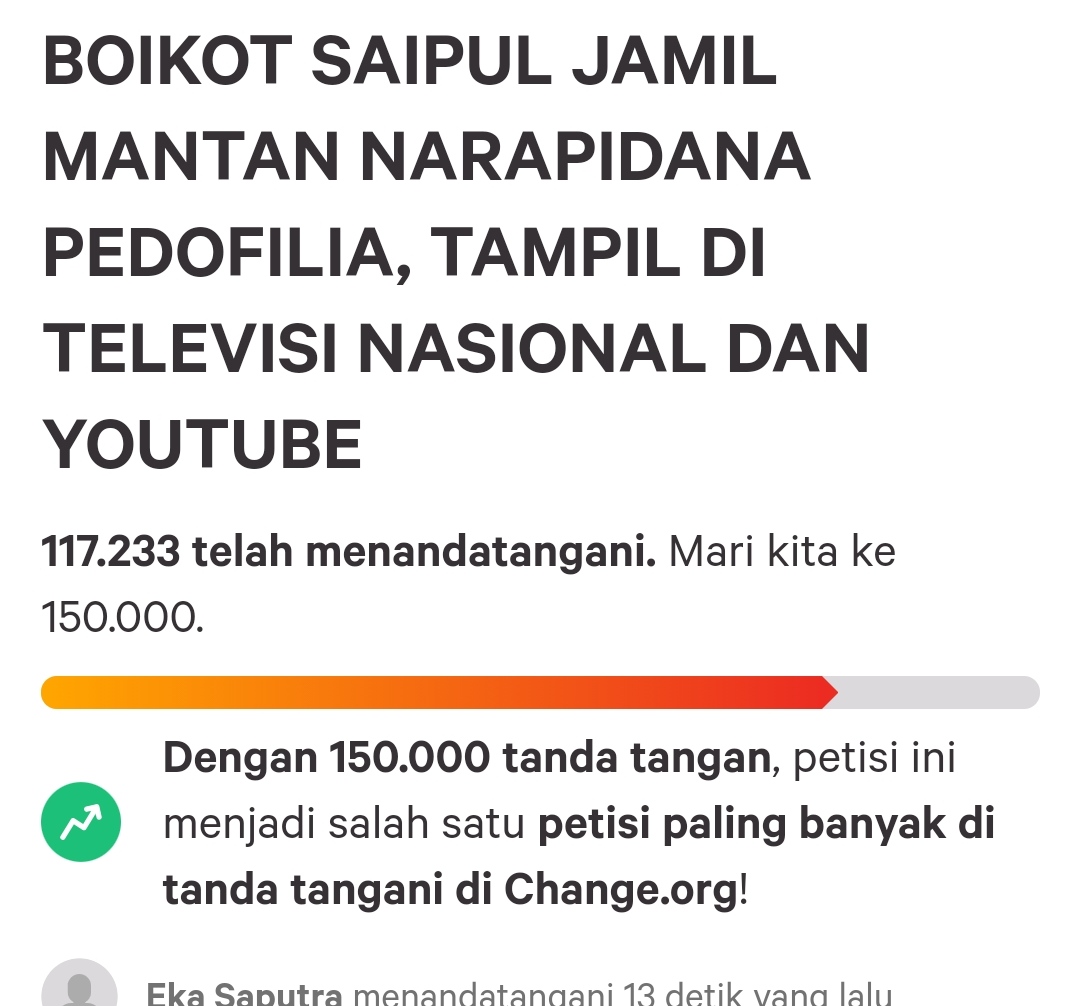 Petisi Boikot Saipul Jamil Sudah Ditandatangani 117 Ribu Orang, Tolak Tampil di TV hingga Youtube