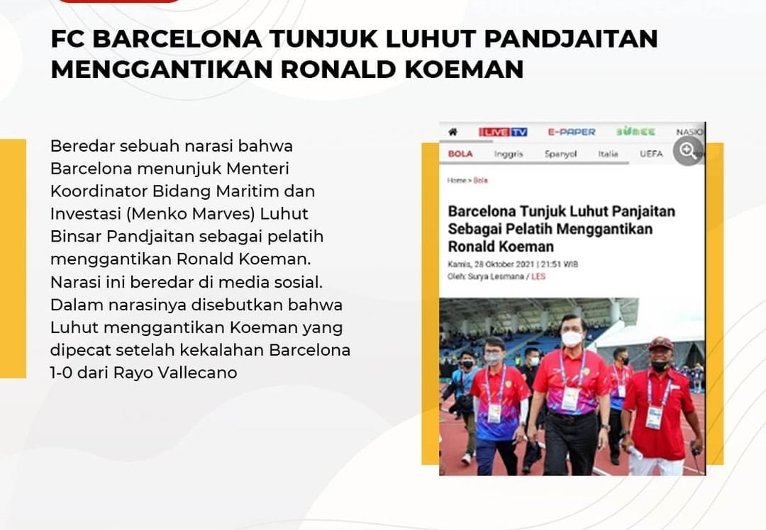 Beredar Narasi Luhut Panjaitan Gantikan Ronald Koeman Jadi Pelatih Barcelona