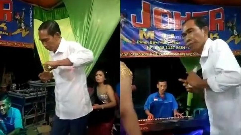 Viral! Bapak-bapak Mirip Jokowi Nyawer Biduan Dangdut