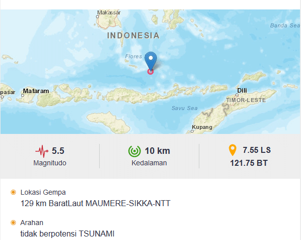 Peringatan Dini BMKG Gempa Larantuka, Selasa, 14, Desember 2021: Tidak Berpotensi Tsunami