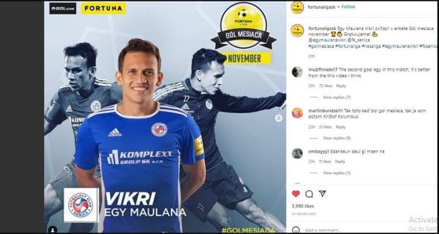 Egy Maulana Vikri Diganjar Penghargaan Gol Terbaik Liga Slovakia