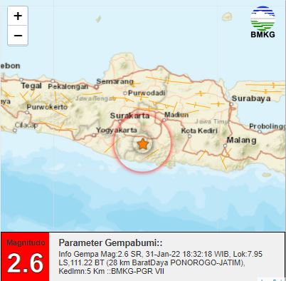 BMKG: Ponorogo Diguncang Gempa Bumi Berkekuatan 2,6 SR
