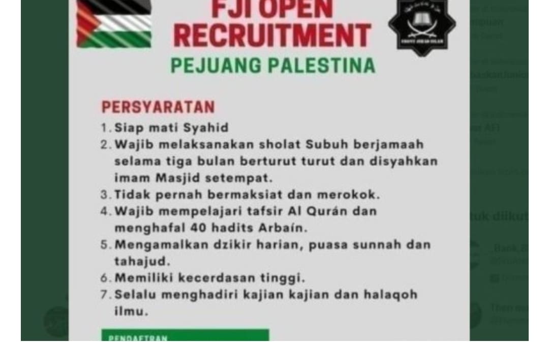 Viral, Beredar Rekrutmen Pejuang Palestina, Syarat: Siap Mati Syahid