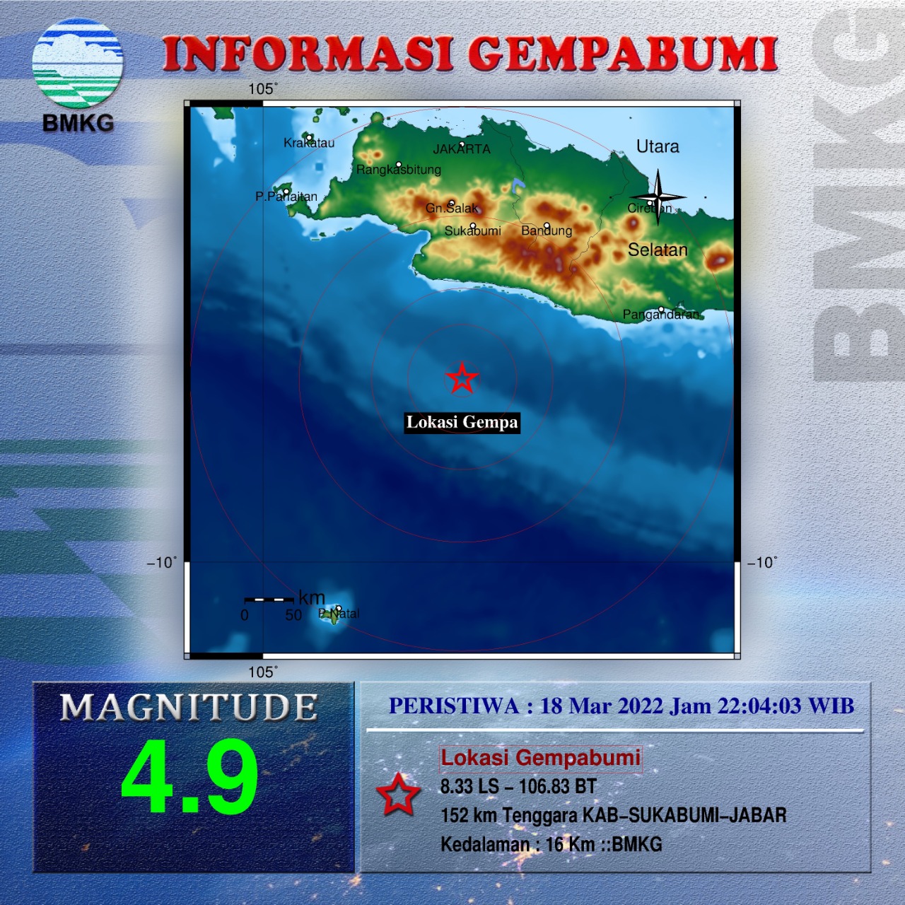 Gempa Bumi Terjadi di Wilayah Sukabumi Berkekuatan 4,9 Magnitudo
