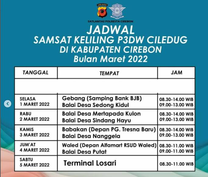 Berikut Jadwal Samsat Keliling, Jadwal SIM Keliling Kabupaten Cirebon Kapan?