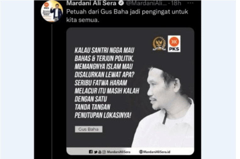 PKS Mengutip Gus Baha Tanpa Izin, Mardani Ali Sera Langsung Minta Maaf